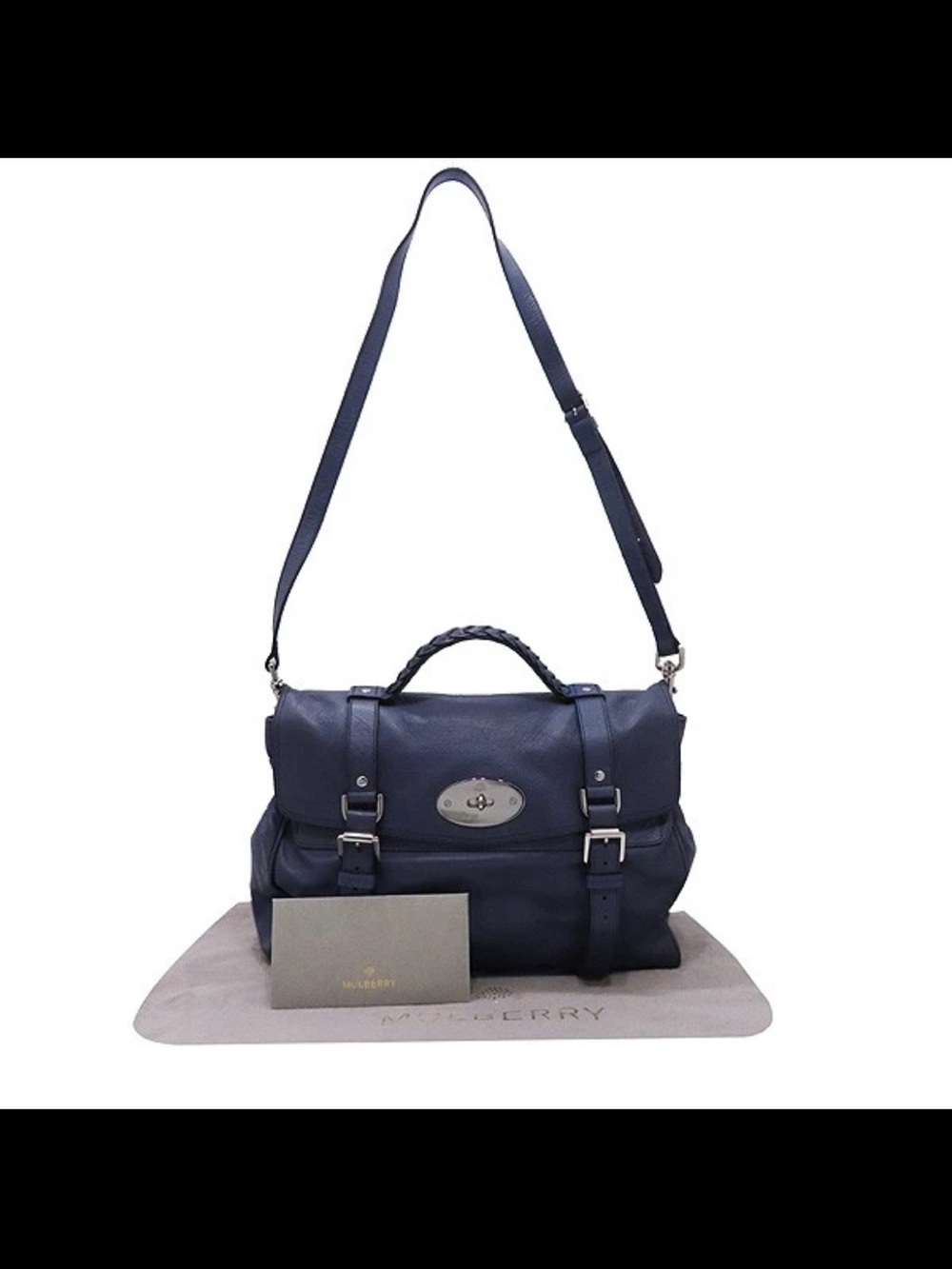 Mulberry Navy Braided-Handle Leather Satchel with Adjustable Strap